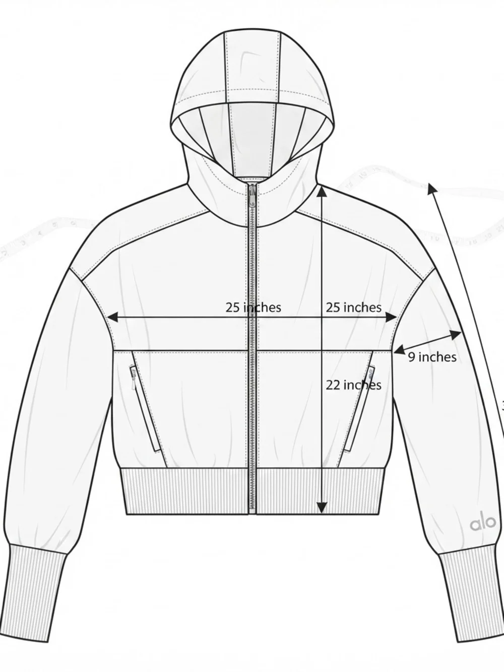 Alo White Hooded Bomber Jacket with Black Contrast Zip